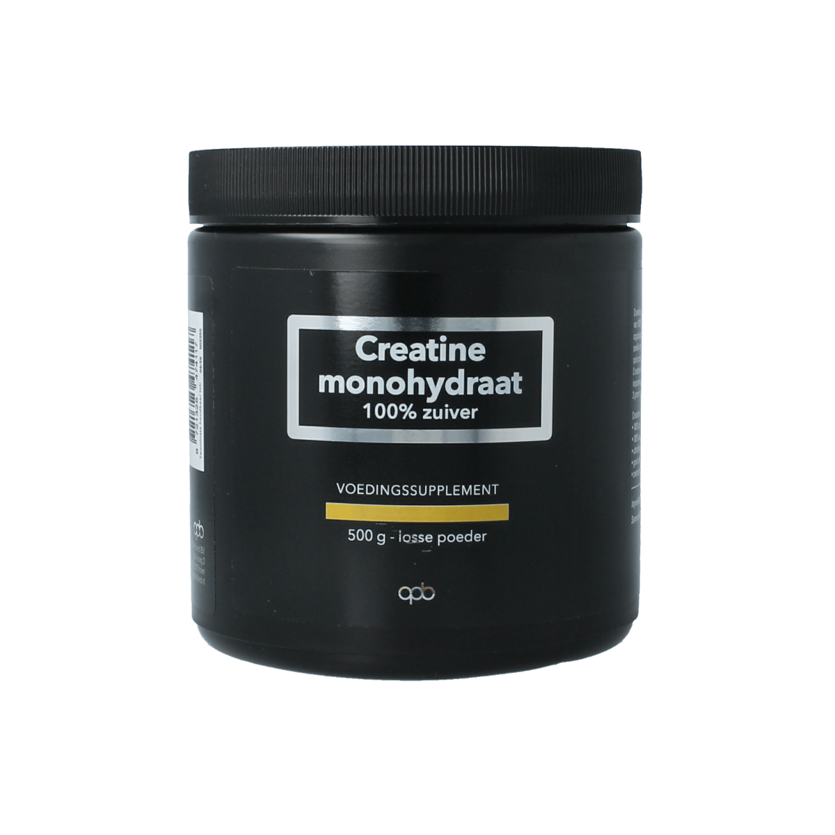 APB Holland Creatine 100% pure, 200 mesh, in a 500g container, shown in a clear bag with a white label.