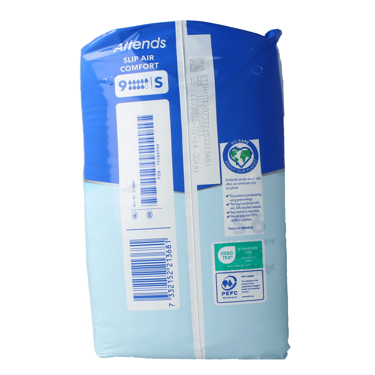 Attends Slip Air Comfort 9 S incontinence pads, 21-count, soft breathable design for discreet protection and comfort