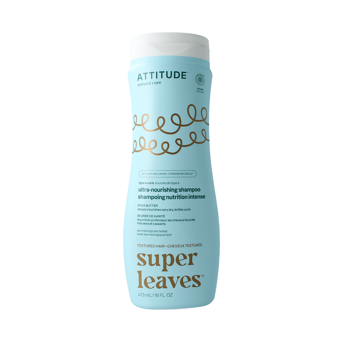 Attitude Shea Butter Curl Shampoo for type 4 hair, ultra nourishing, 473 ml bottle, natural hair care product.