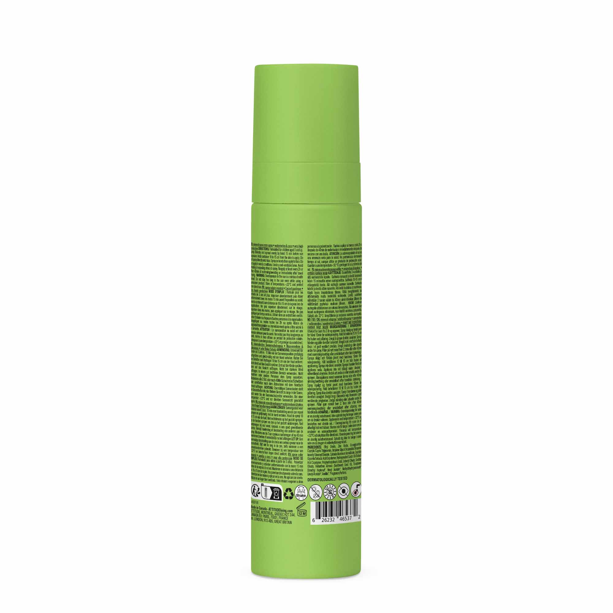 Attitude Zonnen 75.00 Milliliter Attitude ATT SUNLY Sunscreen spray Kids SPF50 watermelon 75.00 Milliliter