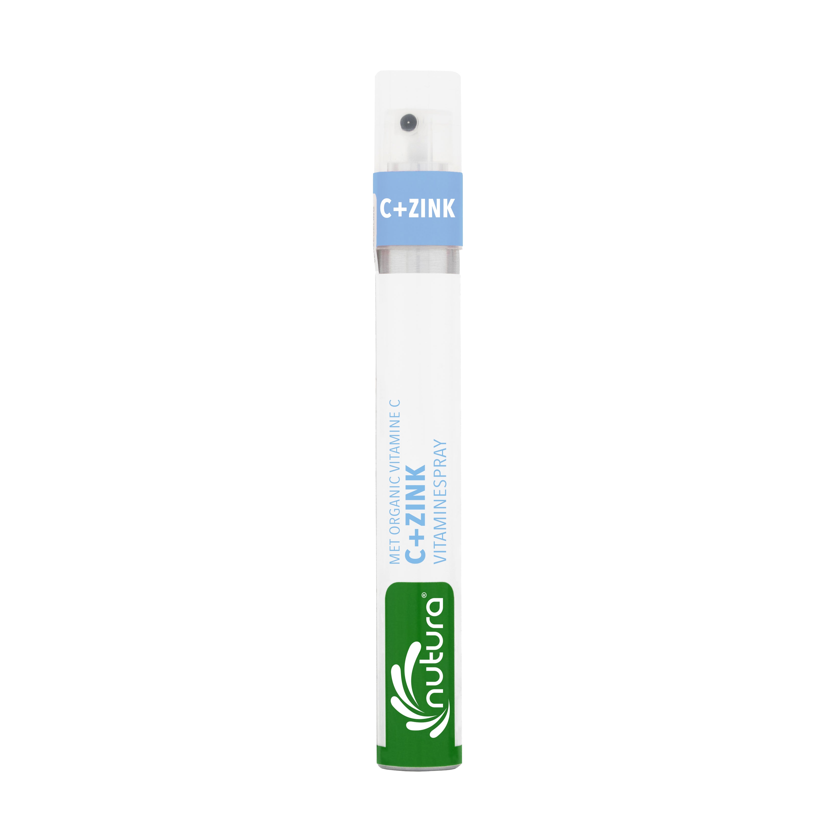 Nutura Vitaminesprays C+Zink vitaminspray in 14.4 ml bottle, dietary supplement with zinc and vitamin C for immune support.