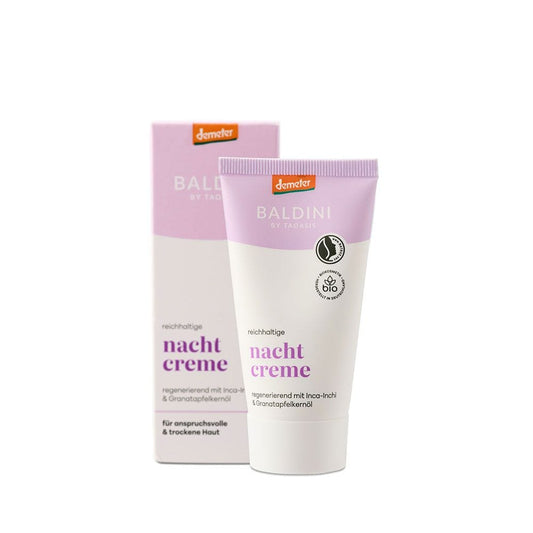 Baldini Rijke Nachtcreme Lavendel Demeter in 50ml jar, luxurious facial moisturizer with lavender scent for nightly skincare.
