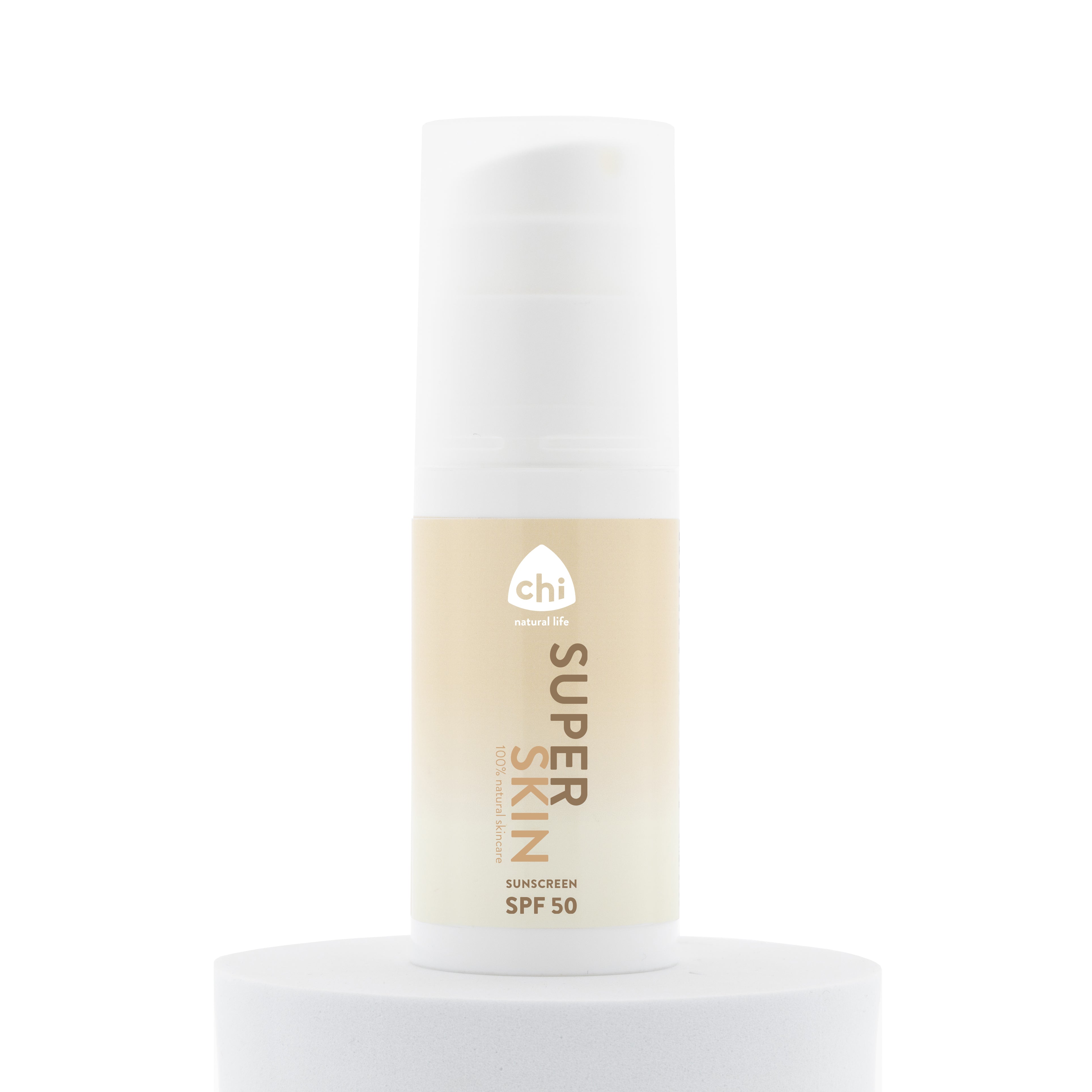 Chi Superskin Sunscreen SPF50 bottle, 50ml, with broad-spectrum protection and lightweight, nourishing formula.