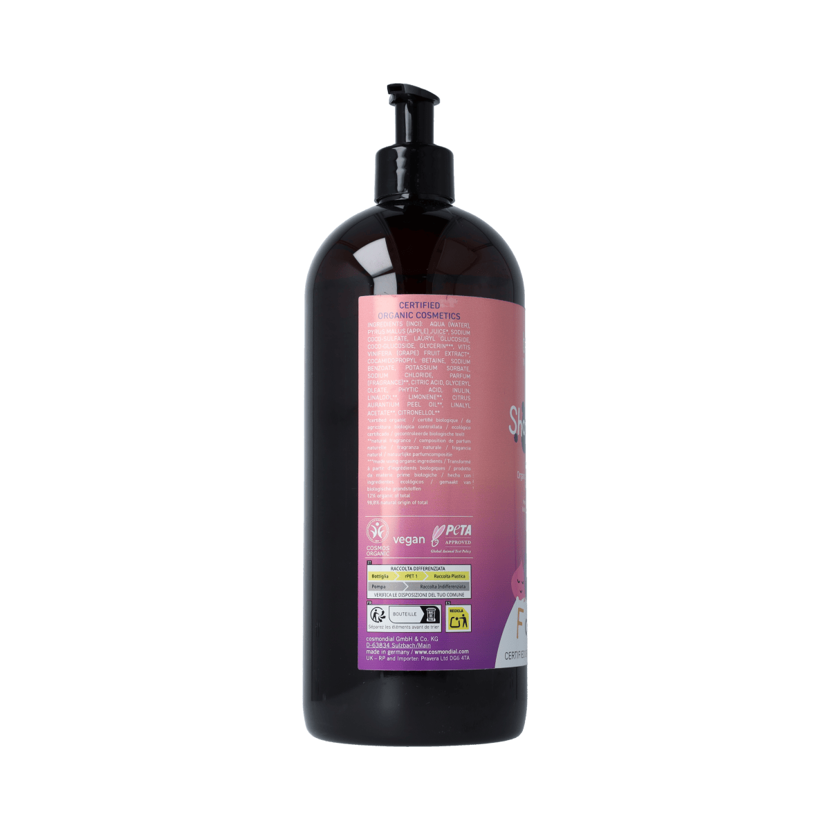 Benecos Natural Beauty garden pleasure shower gel in a 950ml bottle, natural hair care product with floral design label.
