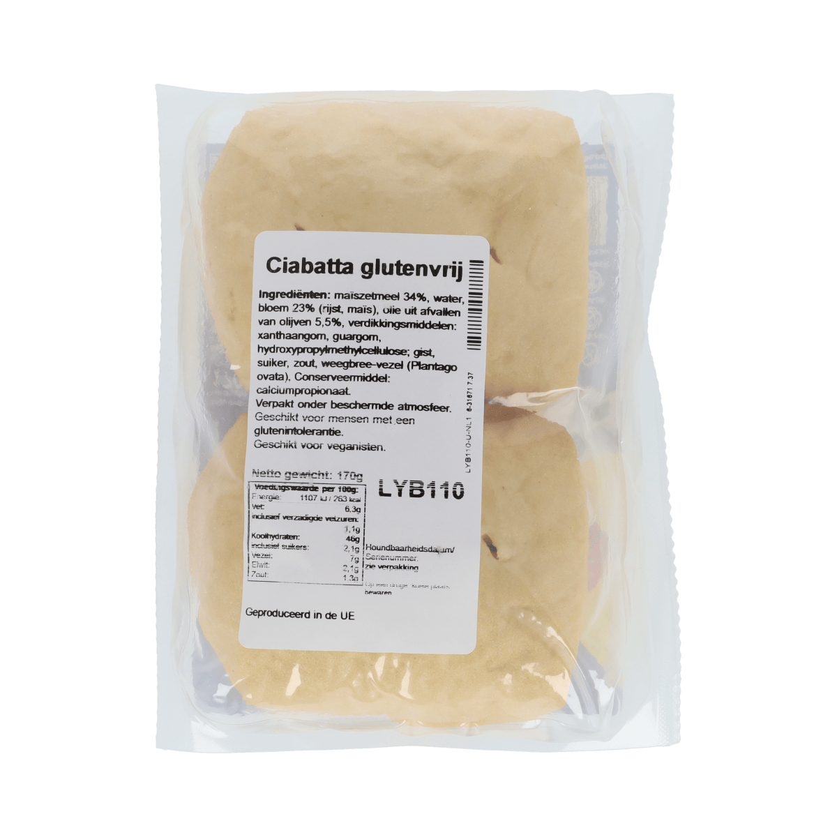 Bezgluten gluten-free ciabatta bread in 170g package, showing fresh, crusty loaf with a soft interior, ideal for gluten-sensitive diets.