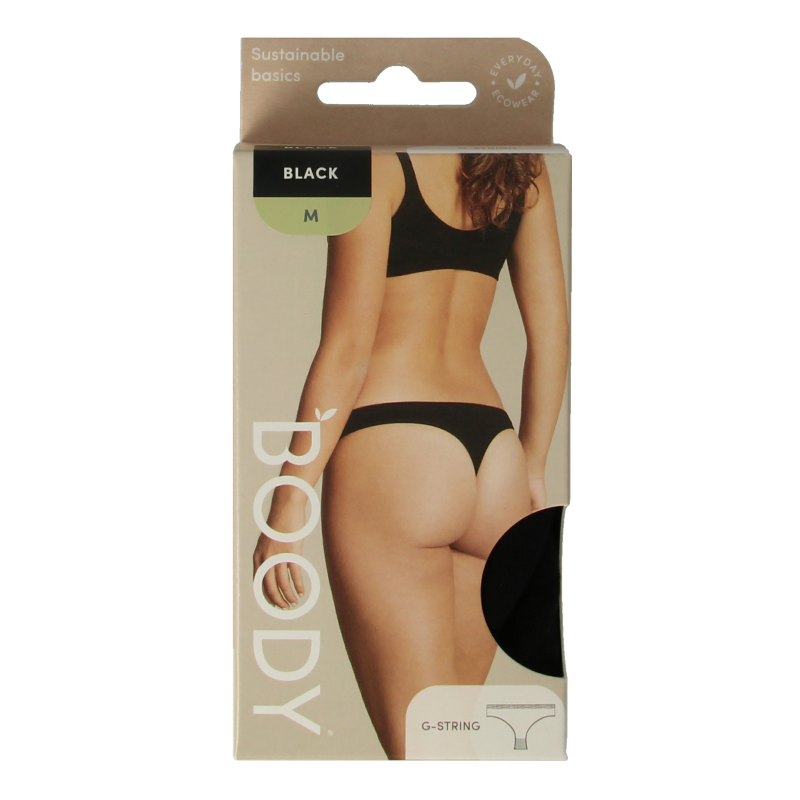 Black Boody G-string underwear in size M, shown as a single piece of comfortable, seamless clothing.