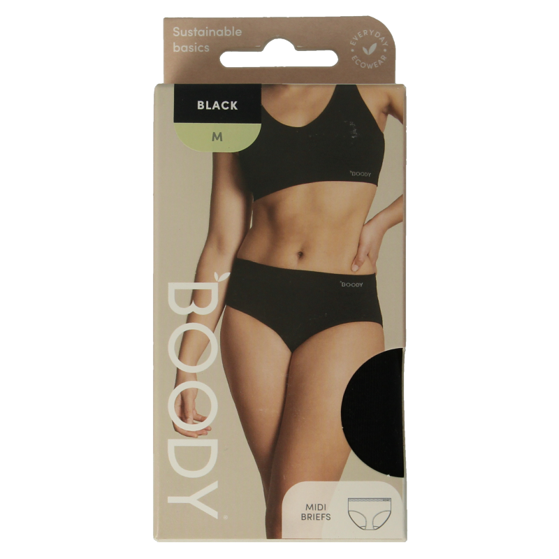 Black Boody midi hip slip in size M, made of comfortable eco-friendly fabric, shown laid flat for product display.
