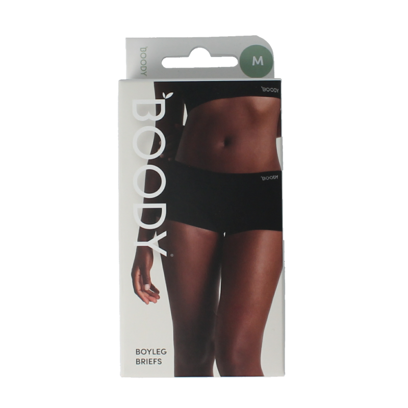 Black Boody women's boyleg slip, size M, made of comfortable eco-friendly fabric, shown on a white background.