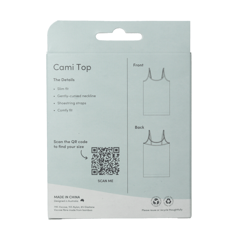 White Boody cami top, women's underwear, soft organic fabric, comfortable fit, M size, single piece.