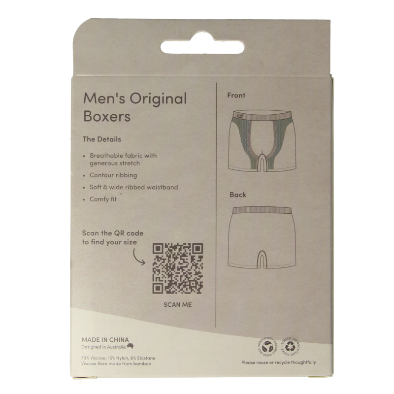 Black men's Boxer underwear by Boody, size M, shown in a single pack, made from comfortable, eco-friendly fabric.