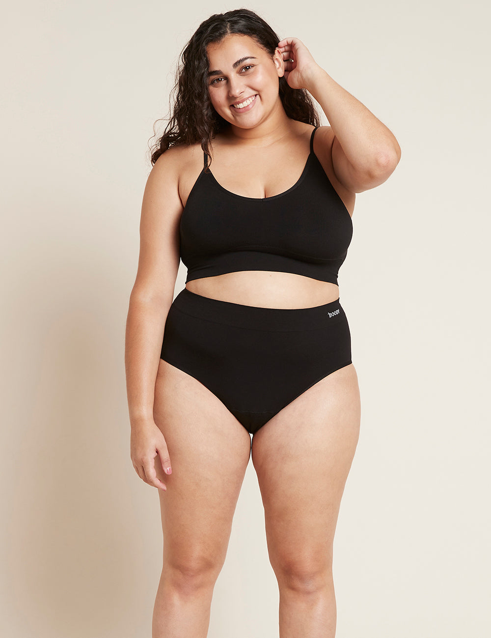 Black Boody menstruation underwear in size XL, showing soft, comfortable fabric and snug fit designed for menstrual protection.