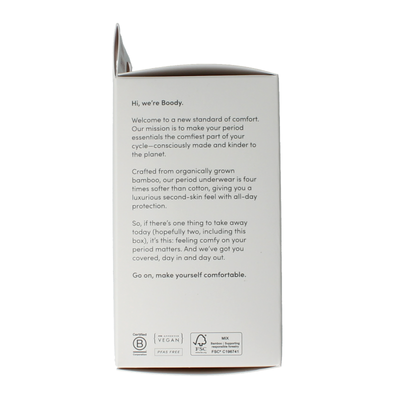 Black Boody menstruation underwear in normal/heavy size, showing a comfortable, seamless men's undergarment with a smooth fit.