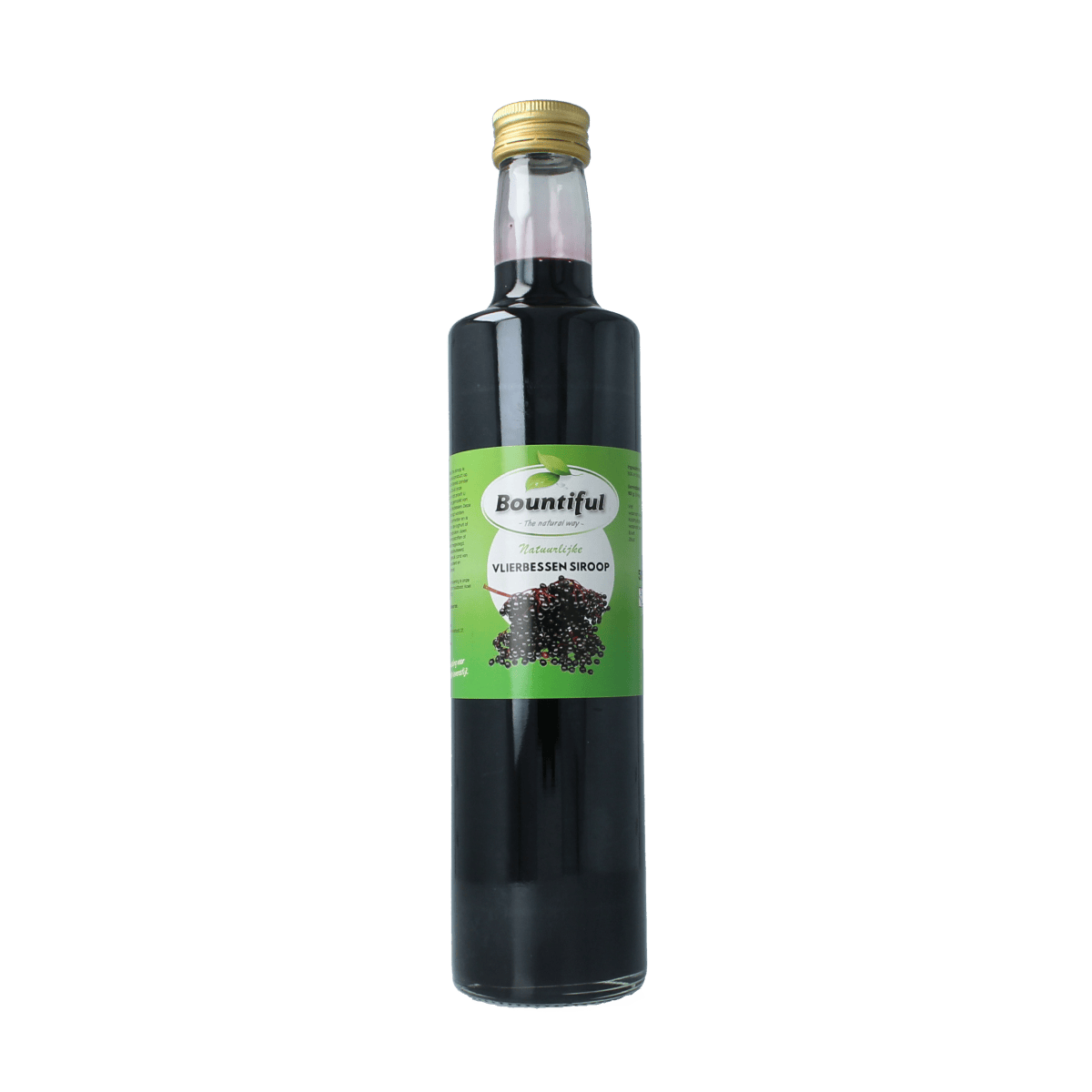 Bountiful Vlierbessen siroop 500ml bottle, a natural berry syrup for drinks and recipes.