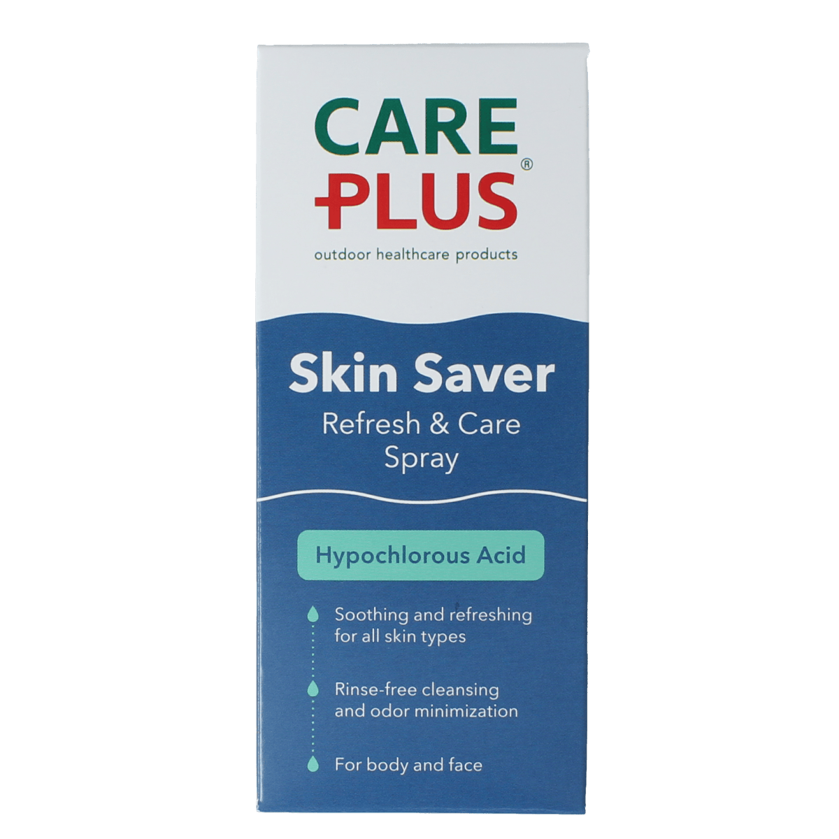 Care Plus Skin Saver Spray 100ml, a body care product with a spray nozzle for moisturizing and soothing skin.