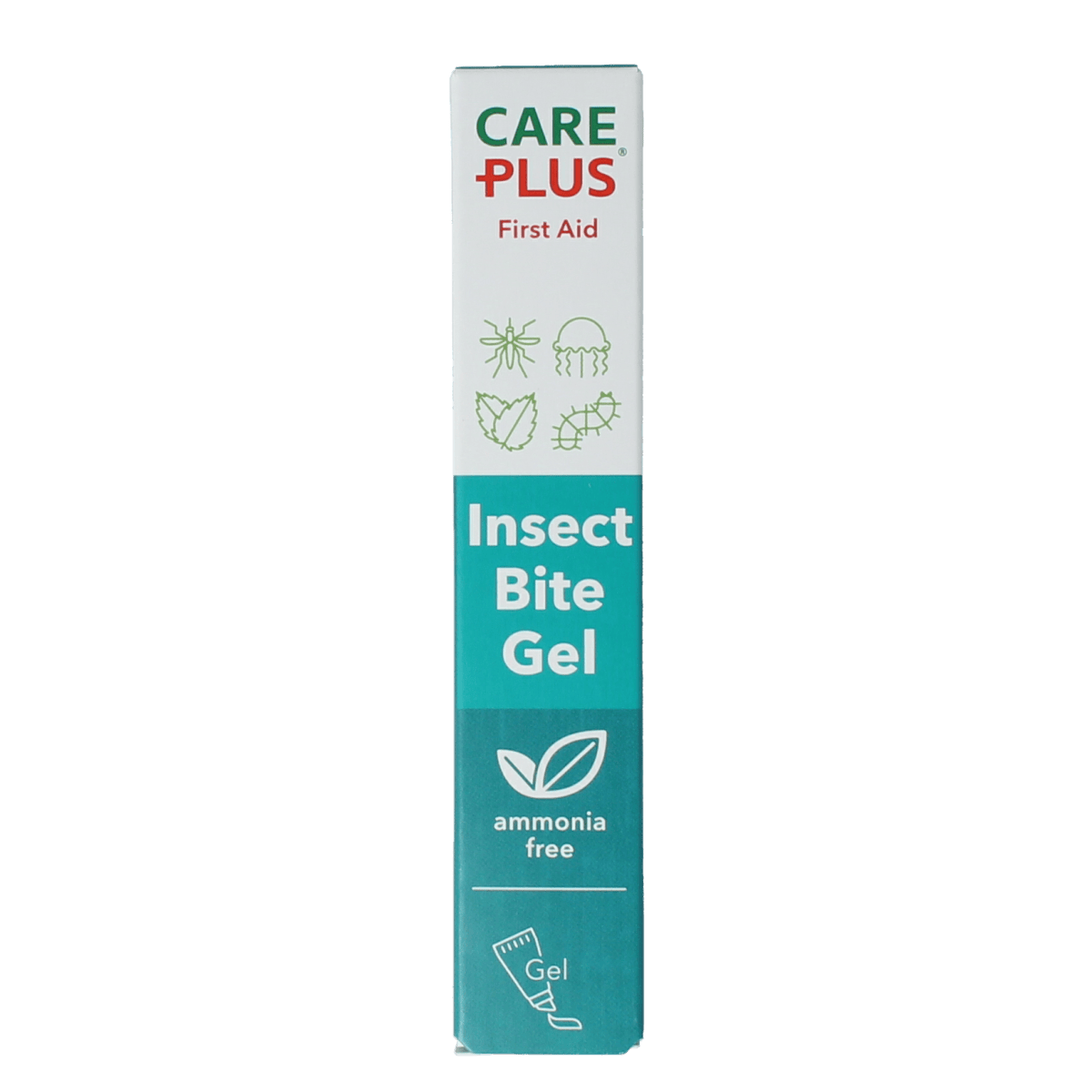 Care Plus Insect Bite Gel 20ml, soothing gel for insect bites and stings, in a small tube with a white and green label.