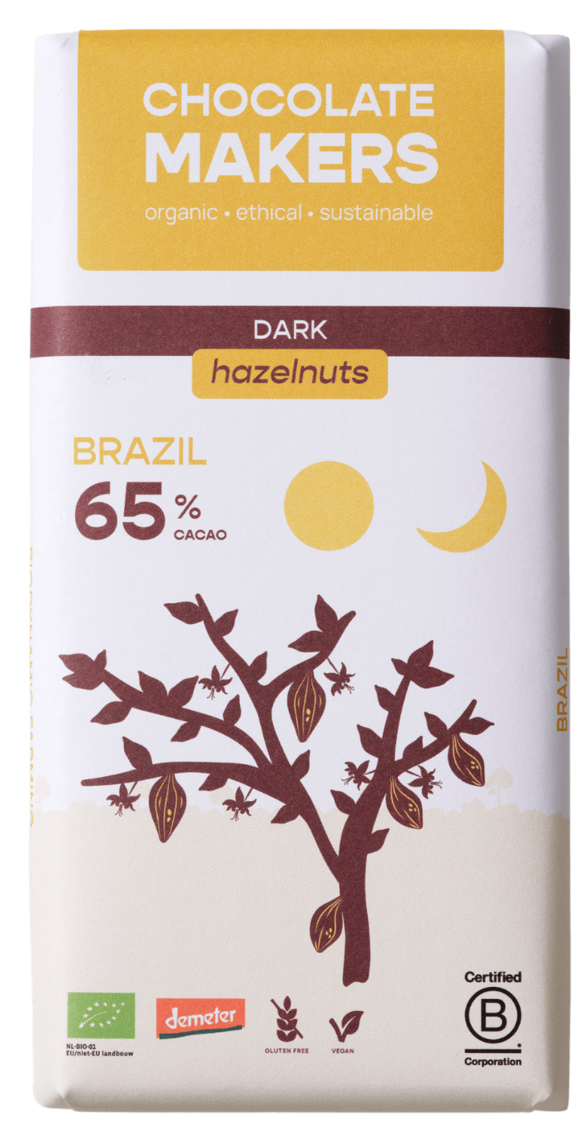Chocolatemakers Chocolade 80.00 Gram Chocolatemakers Brazil hazelnoot 65% puur demeter bio 80.00 Gram