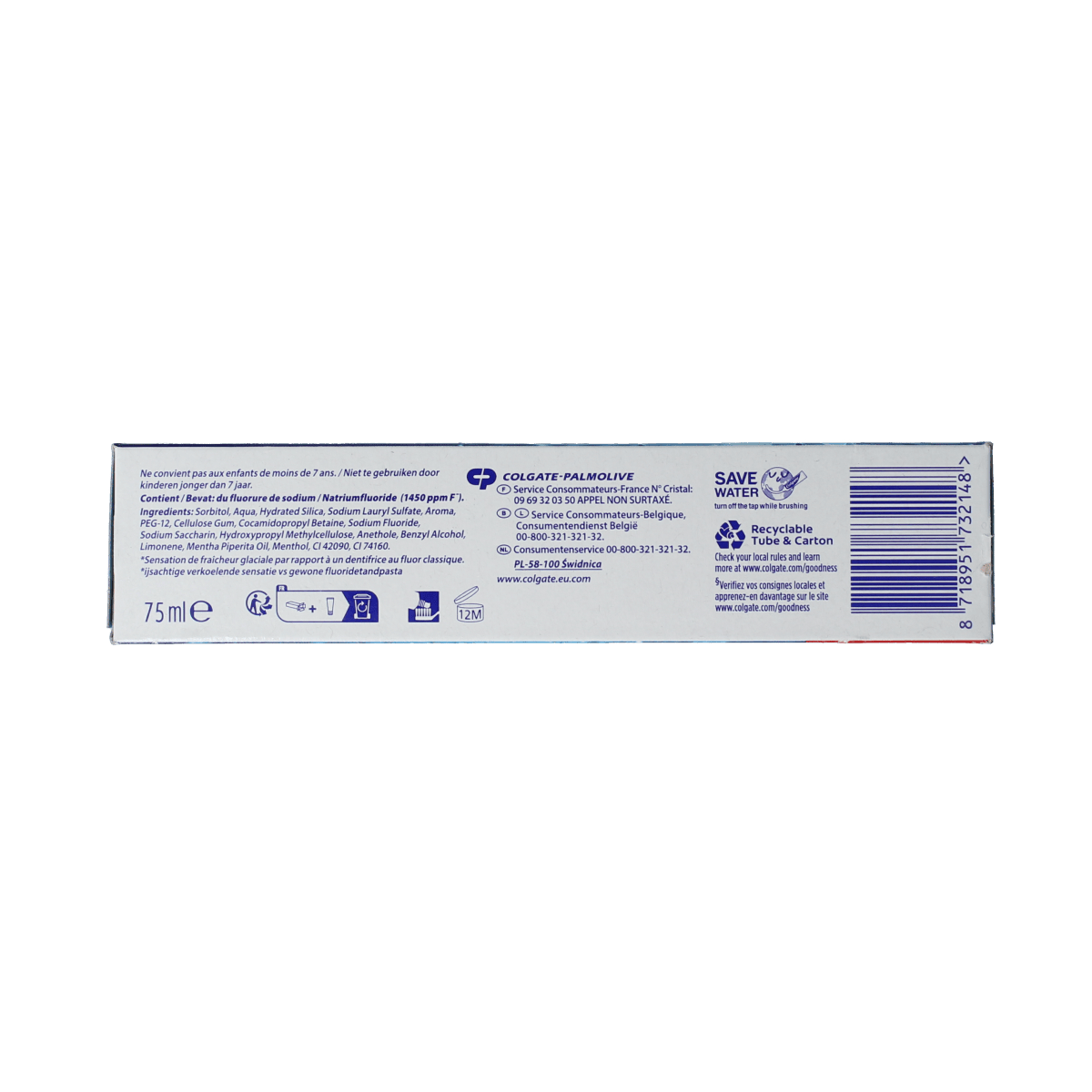 Colgate Max Fresh Cooling Crystals toothpaste 75ml tube, featuring bright packaging and mint-flavored freshening formula.