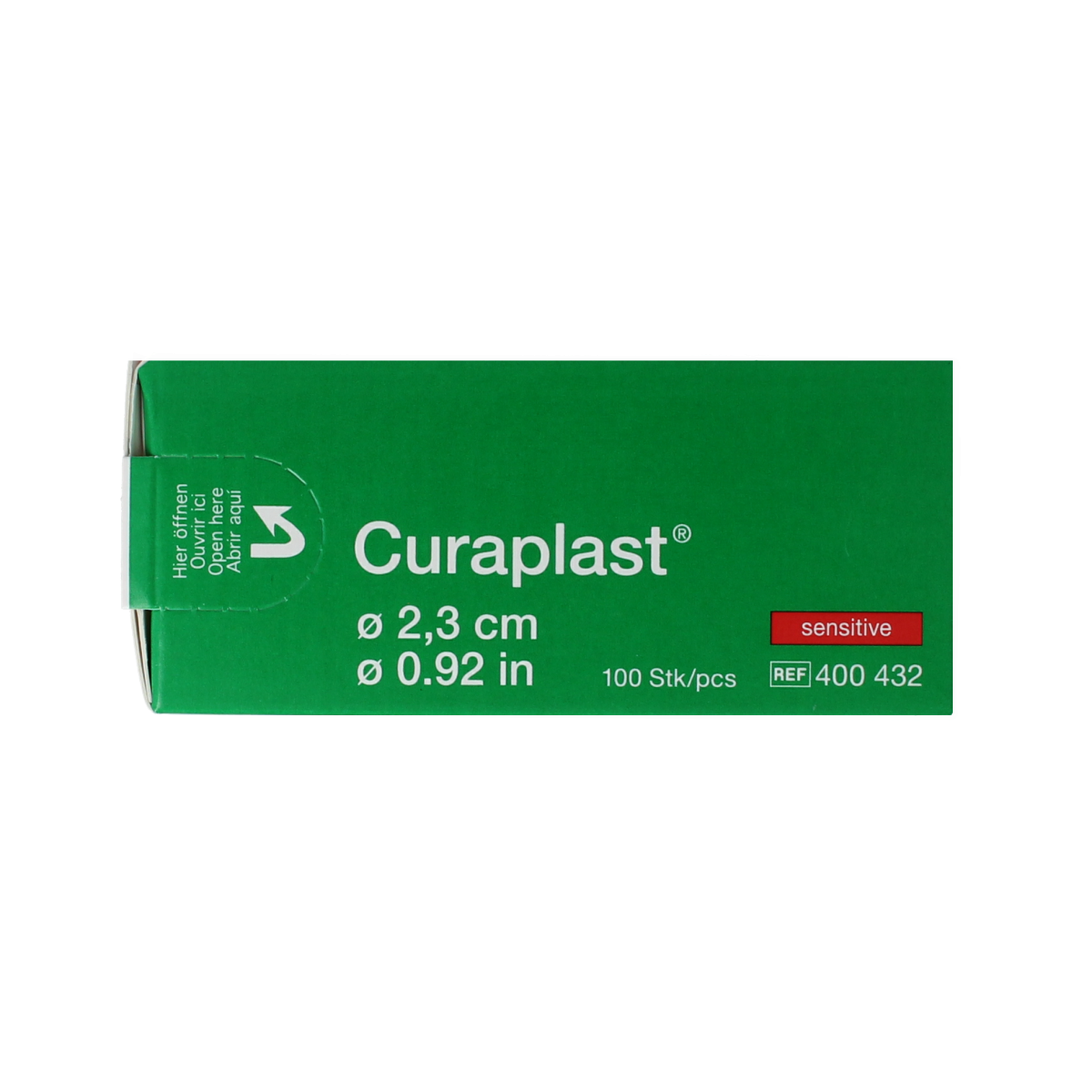 Curaplast Sensitive round wound plasters, 2.3cm, pack of 100, gentle adhesive for sensitive skin, medical wound dressing tape.