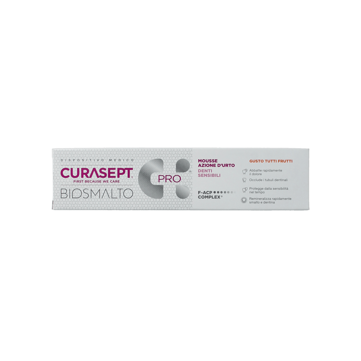 Curasept Biosmalto Mousse Sensitive toothpaste in a 50ml tube, designed for sensitive teeth and oral care.