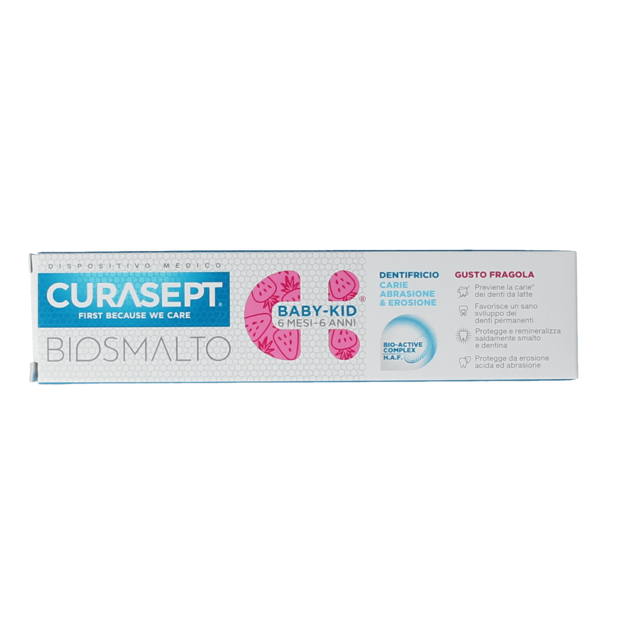 Curasept Biosmalto toothpaste for children, 50ml, designed to protect against cavities, erosion, and wear, with mint flavor.