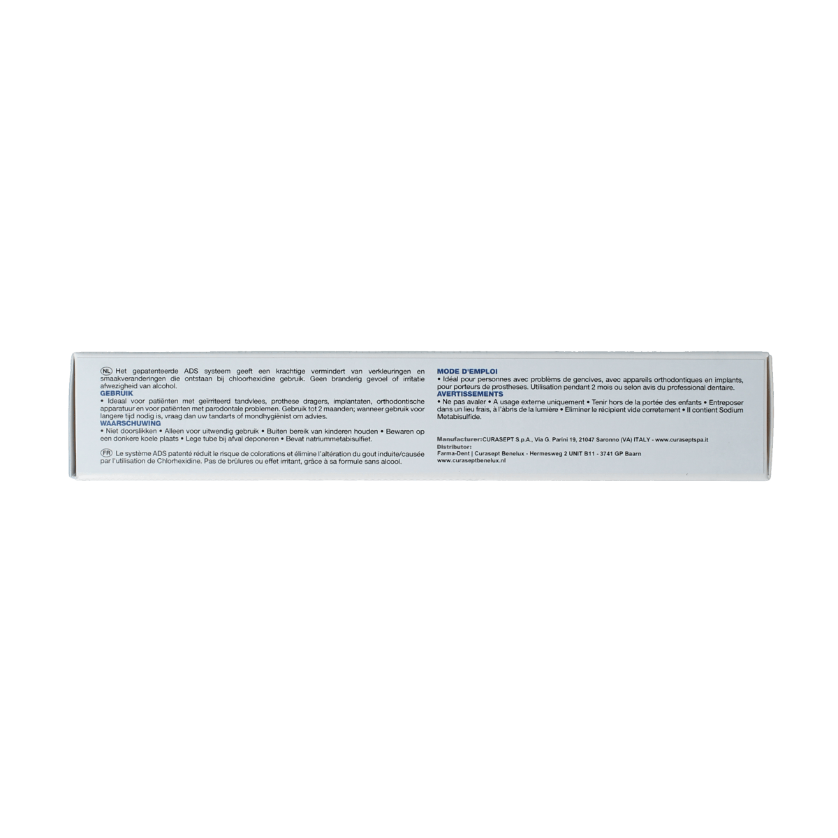 Curasept ADS DNA 712 CHX 0.12% gel toothpaste in a 75ml tube, shown with the tube and cap visible.