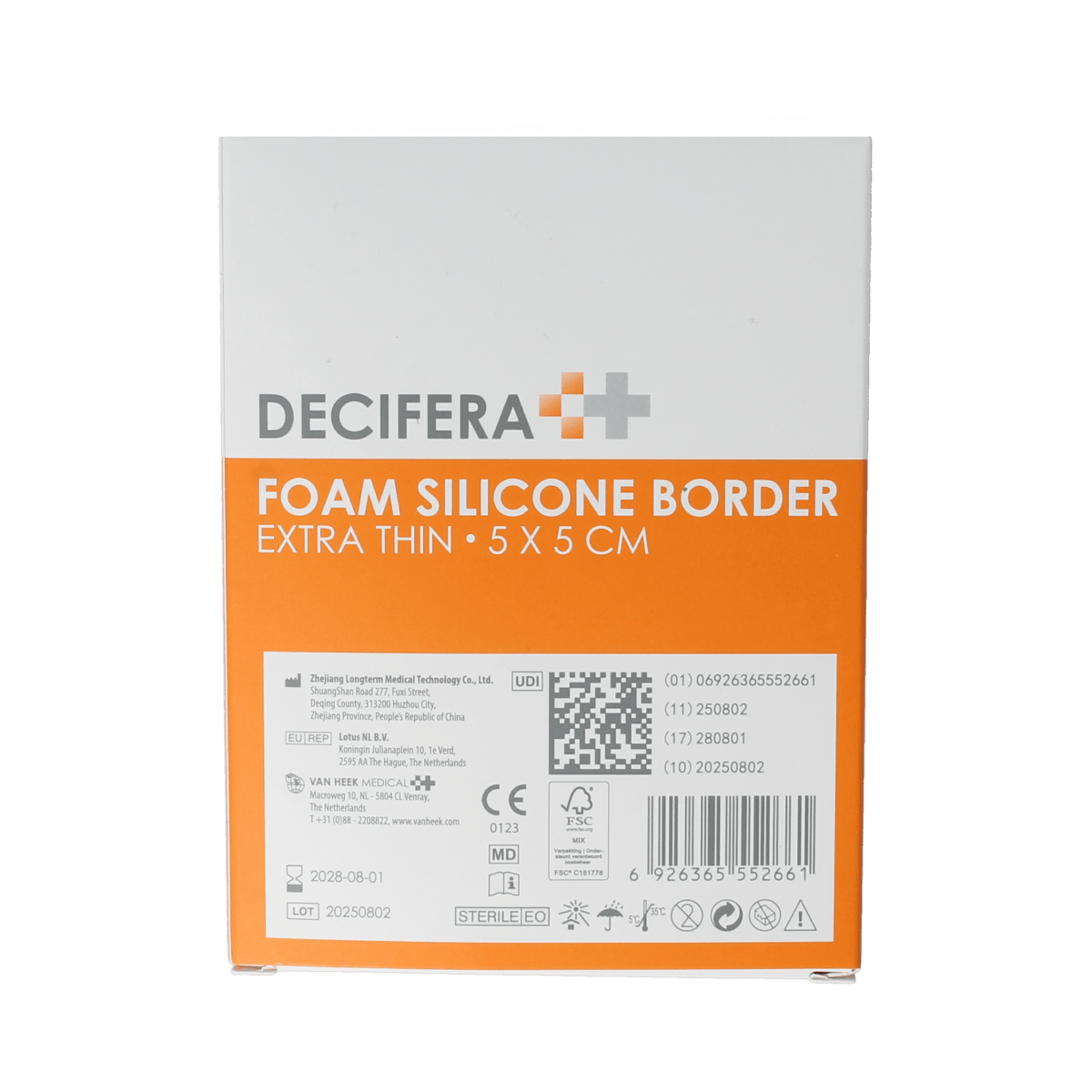 Decifera Foam silicone border disinfectant pads, extra thin 5x5cm, set of 5 for effective disinfection and surface protection.