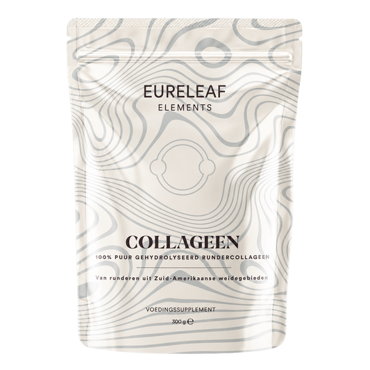 Elements Collageen gehydrolyseerde collageenpeptiden aminozuren supplement, 300g container with powder inside.