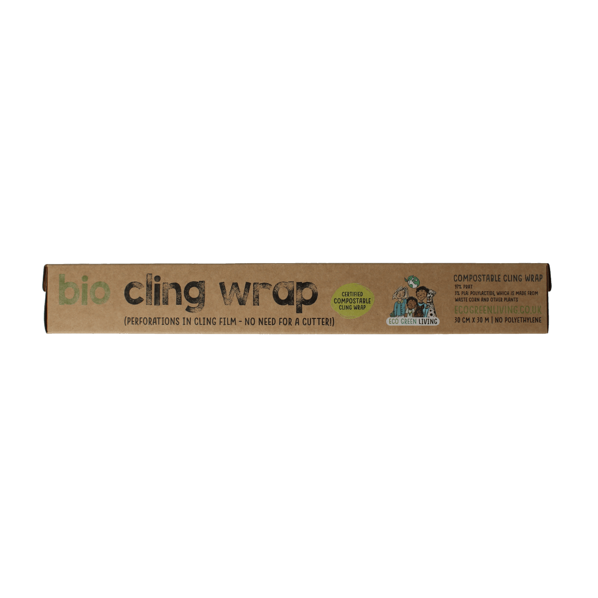 Eco Green Living kitchen cling film, 30 meters, perfect for food storage, eco-friendly and durable for cooking and table use.
