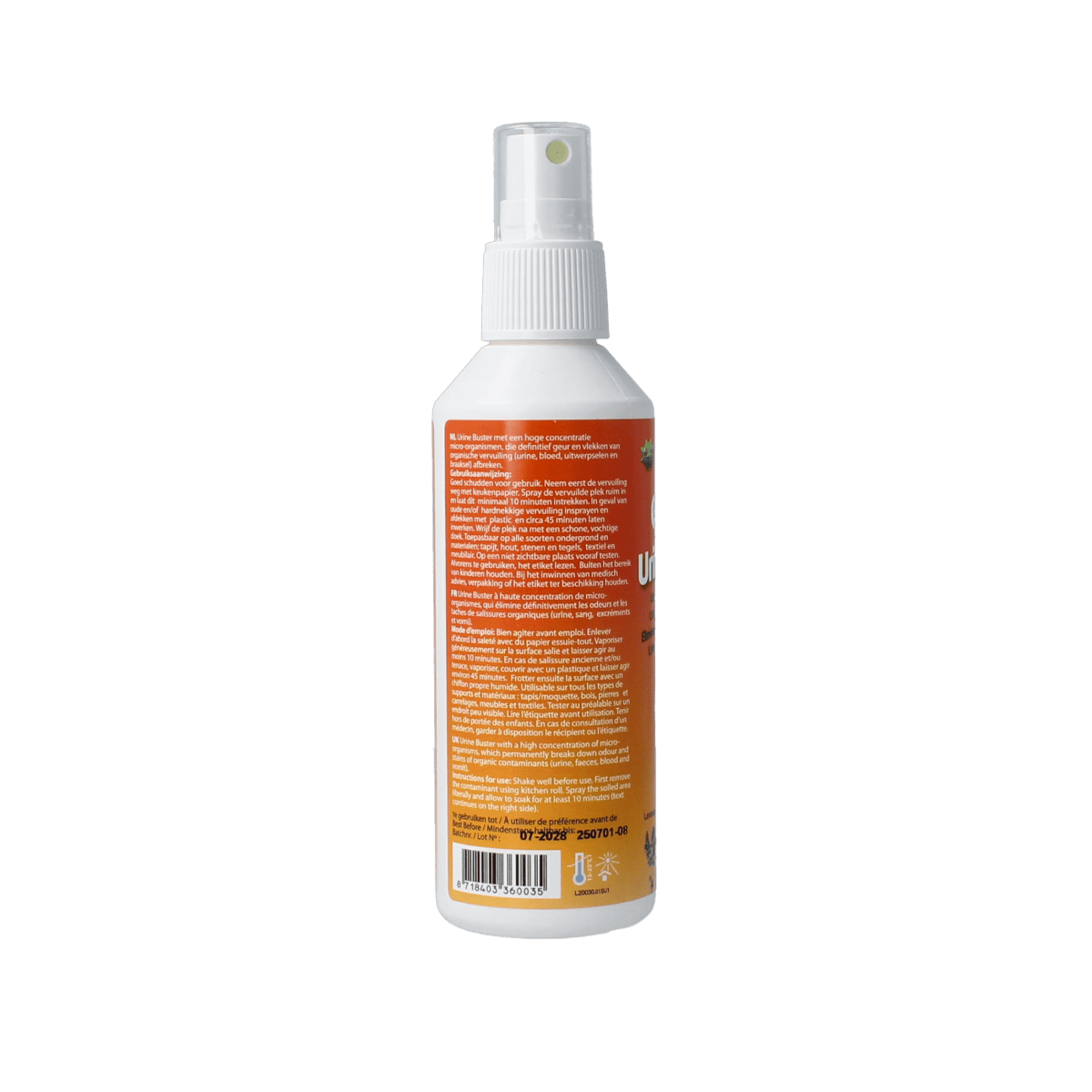 Ecopets Urinebuster lavendel cleaning spray in 150ml bottle, effective for removing pet urine odors and stains.