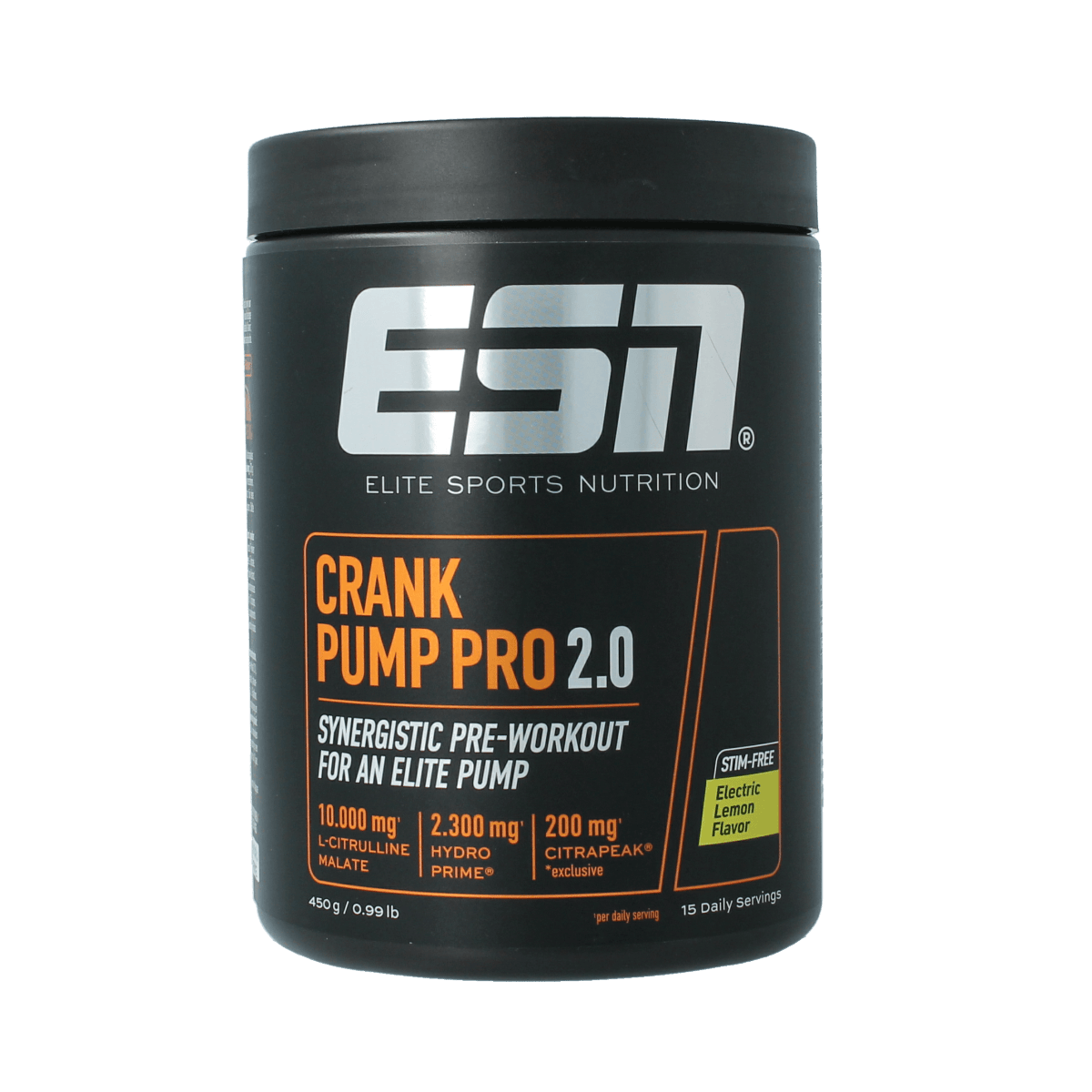 ESN Crank Pump Pro 2.0 electric lemon amino acids in 450g container, supplement for muscle recovery and performance.