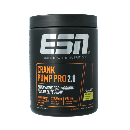 ESN Crank Pump Pro 2.0 electric lemon amino acids in 450g container, supplement for muscle recovery and performance.