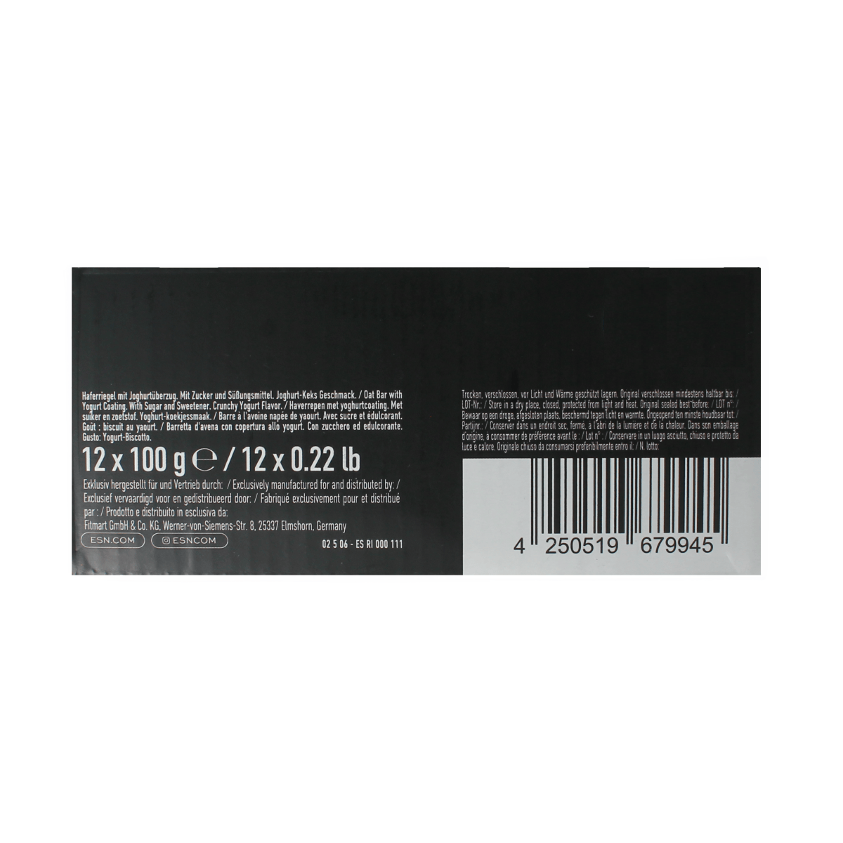 ESN Oat Bar Crunchy Yoghurt 100g, pack of 12, sports nutrition snack with crunchy oat and yoghurt flavor.