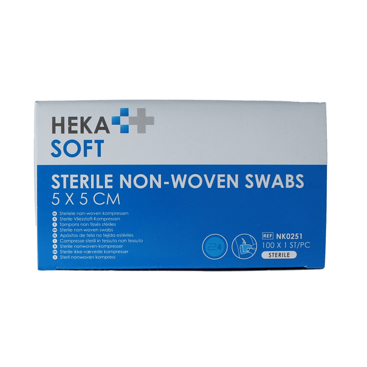 Heka Soft non-woven sterile compresses 5x5 cm, pack of 100 sterile gauze and compresses for medical use.