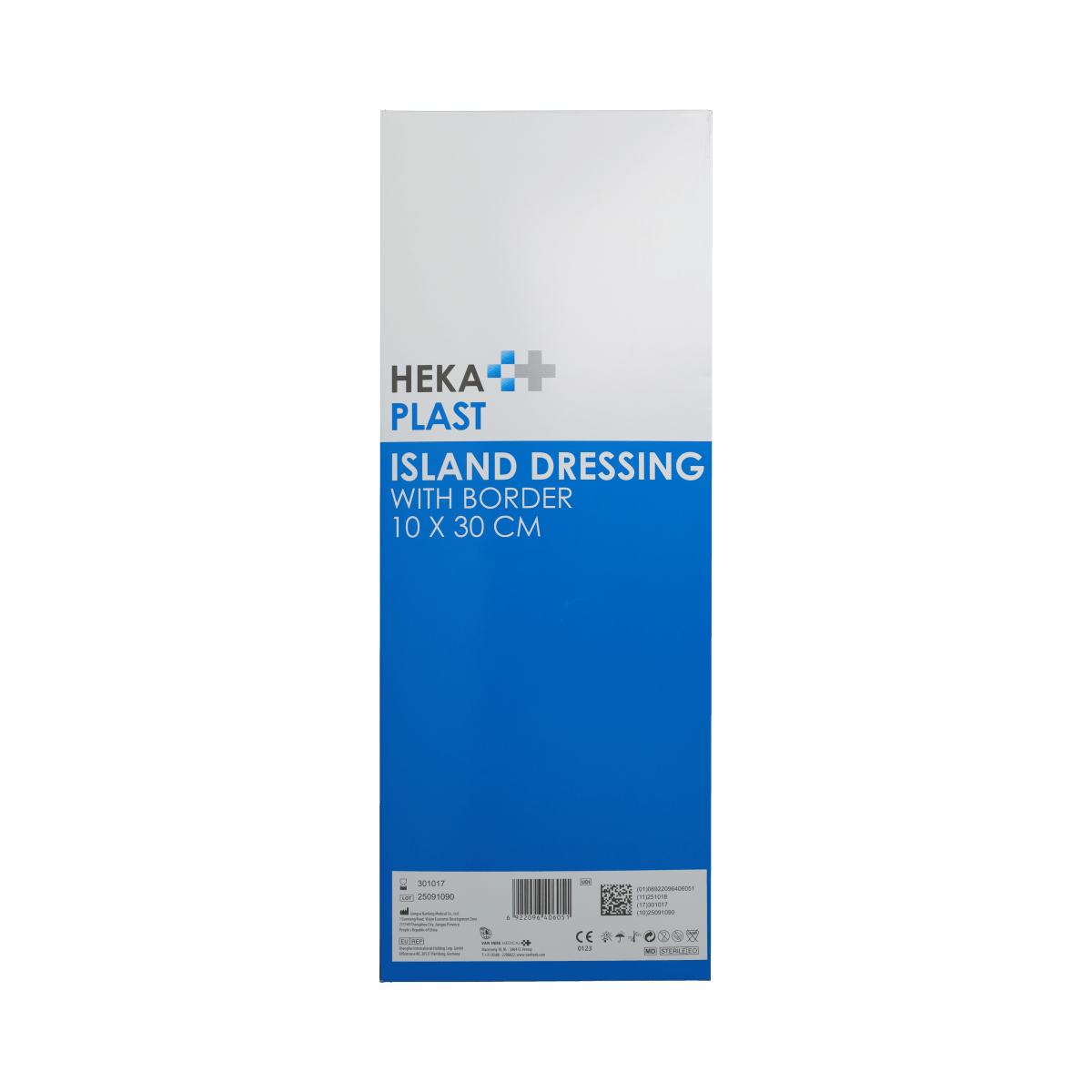 Hekaplast Border adhesive bandages, 10cm x 30cm, pack of 25, Hekaplast brand, for wound care and protection.
