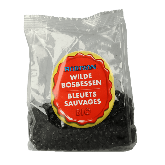 Horizon Wilde Bosbessen Bio 200g, fresh organic blueberries in a clear packaging, suitable for snacking or cooking.