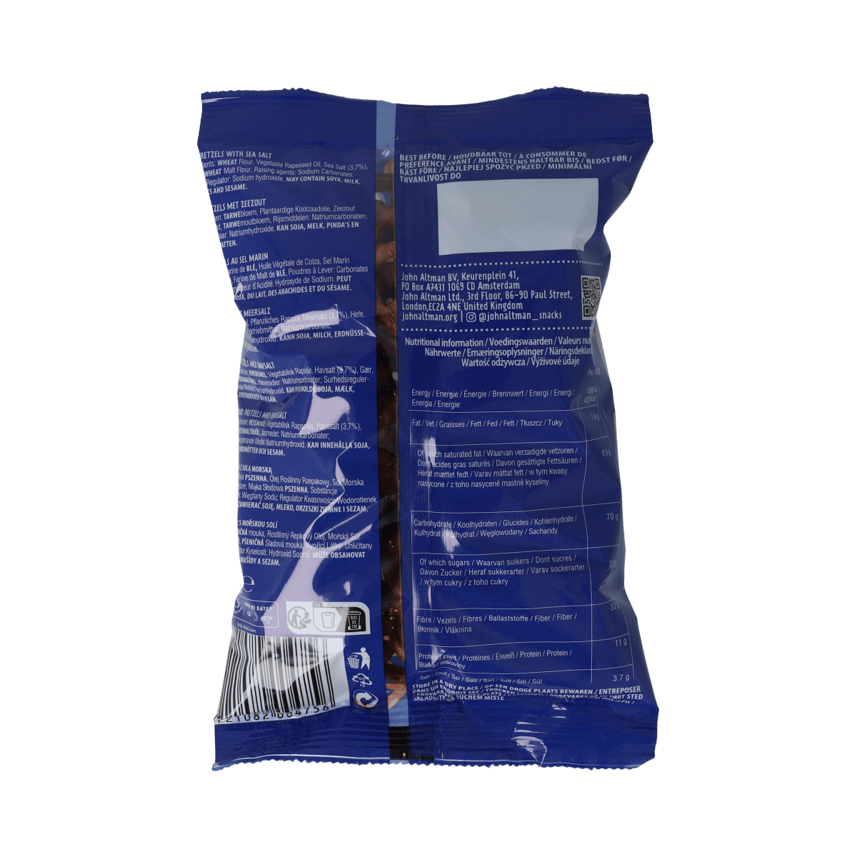 John Altman Salt Pretzels snack in 60g pack, crispy and salted pretzels from the John Altman brand.
