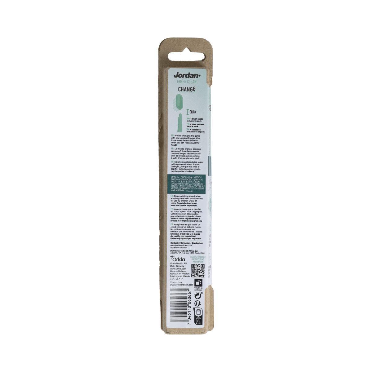 Jordan Tandenborstels 4.00 Stuks Jordan Tandenborstel Green Clean Change Medium 4-pack 4.00 Stuks