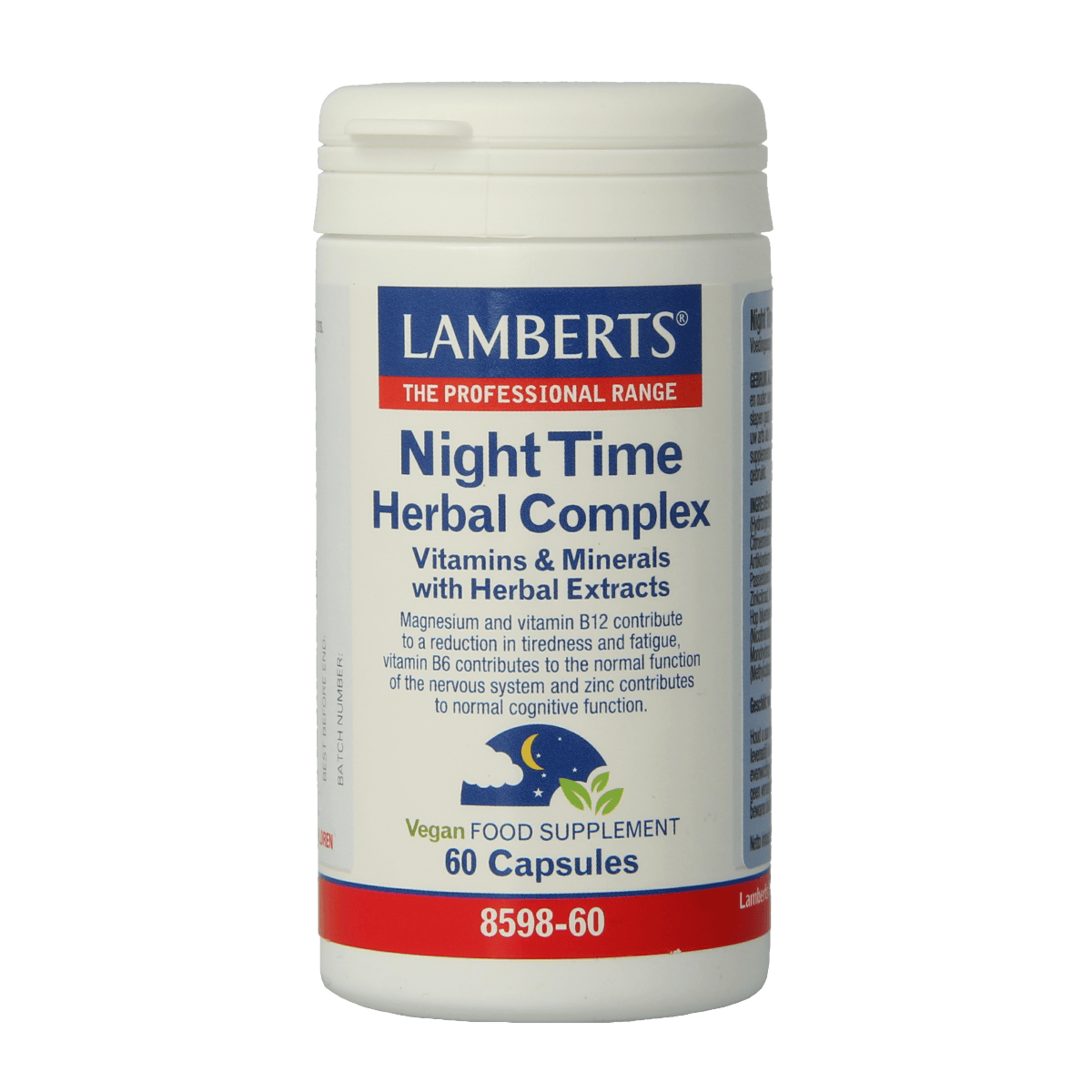 Lamberts Night Time Kruiden Complex capsules, herbal vitamin supplement for improved sleep, 60 capsules.