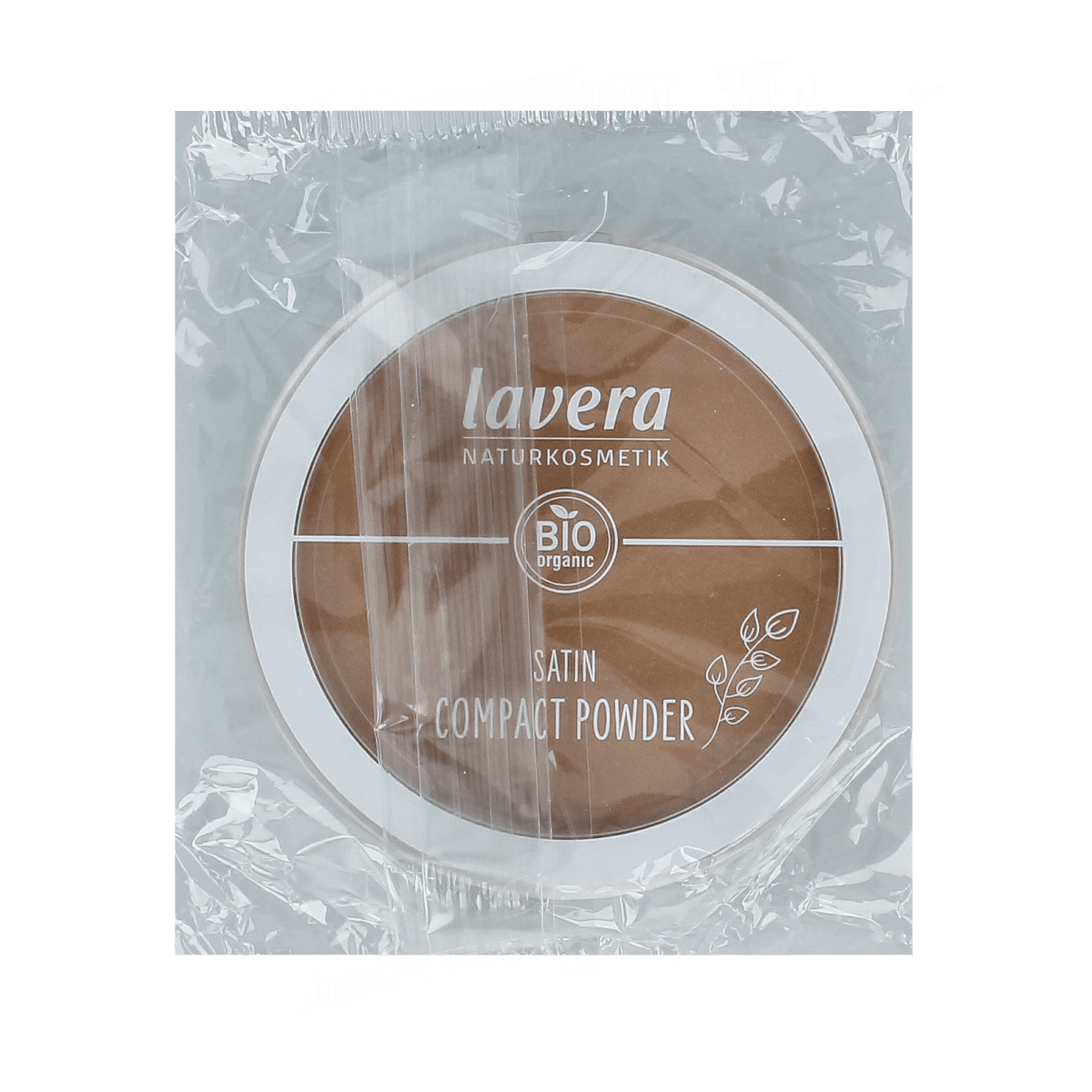 Lavera Satin Compact Powder Medium Sand 04 in 10g, natural beige face powder for a smooth, matte finish.