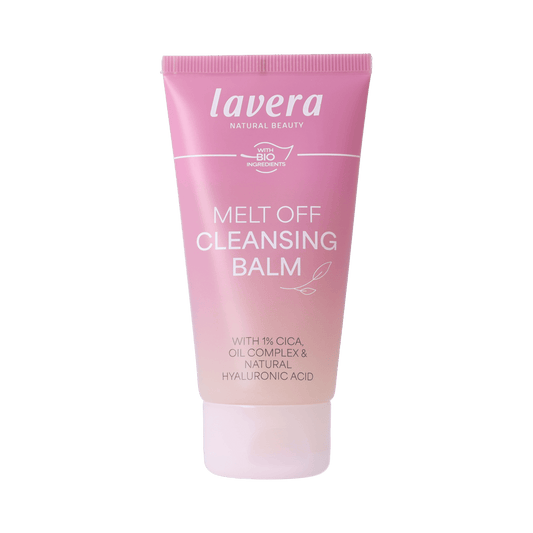 Lavera Melt Off Cleansing Balm 75ml for face skincare, soft texture and natural ingredients in a clear jar