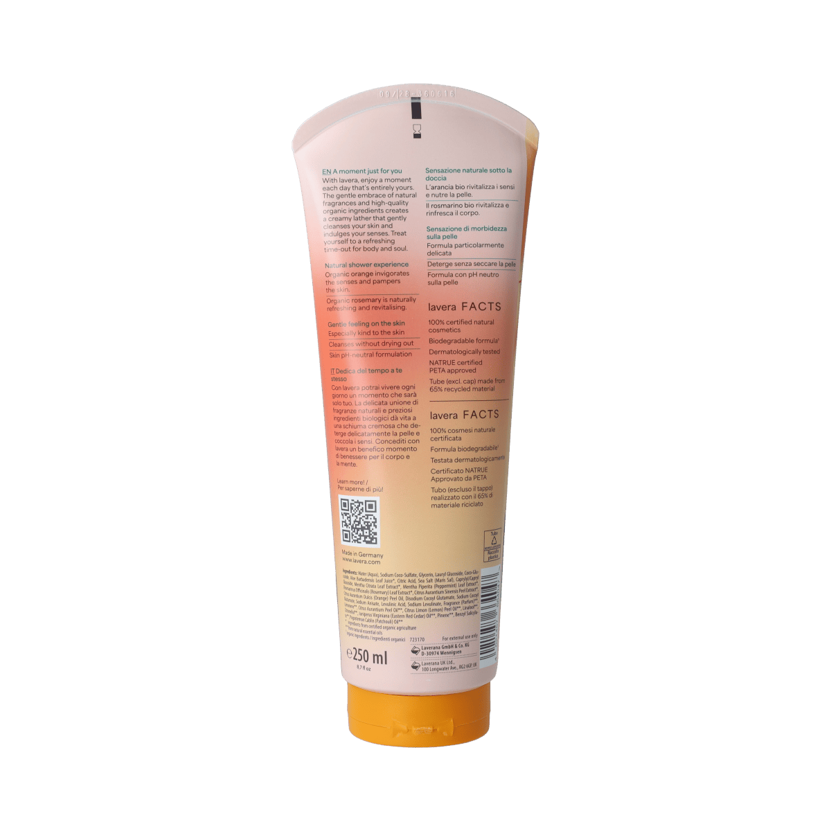 Lavera Energize Me Body Wash in 250ml bottle, natural body cleansing and invigorating skincare product from Lavera.