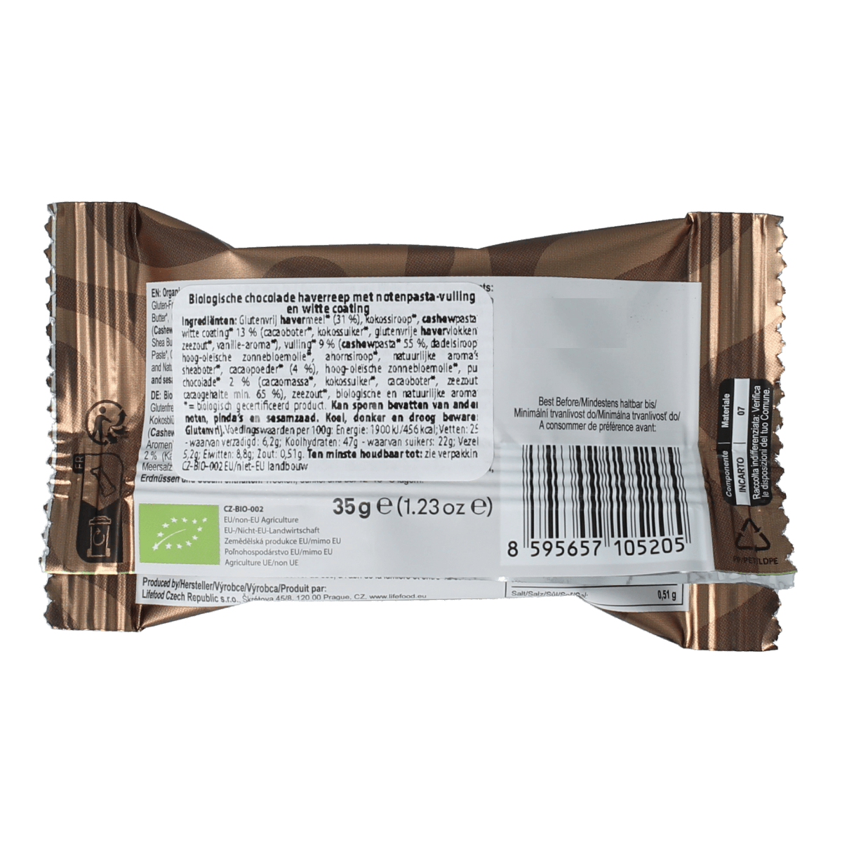 Lifefood Double Chocolate Cake snack, 35g, featuring rich chocolate flavor with a moist cake texture.
