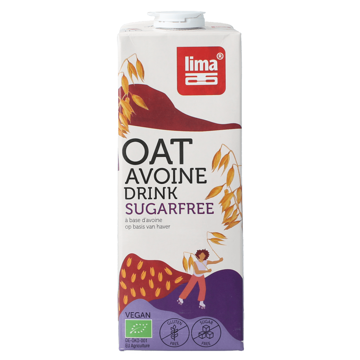 Lima organic sugar-free oat drink in a 1-liter carton, showing the packaging and brand logo.