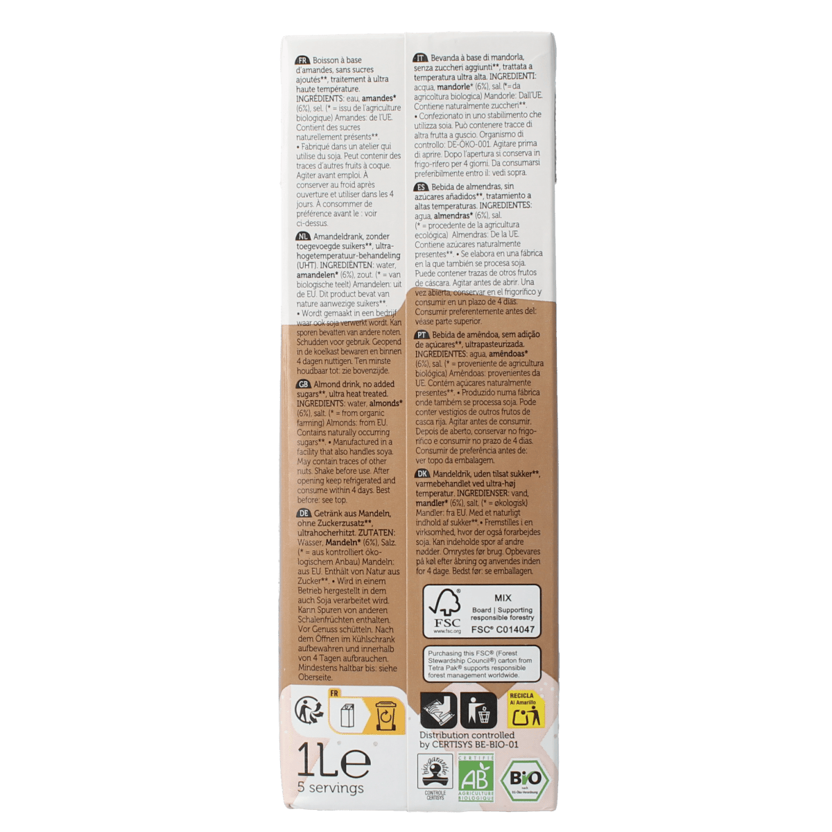 Lima Pur almond drink bio in a 1-liter carton, natural almond beverage from Lima, suitable for dairy-free diets