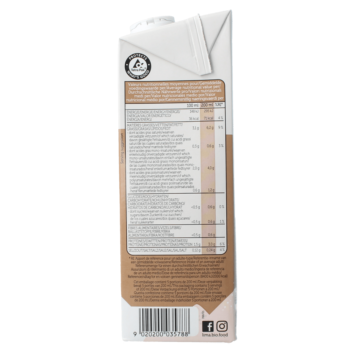 Lima Pur organic almond drink in 1 liter bottle, dairy-free plant-based beverage from the Dranken en Sappen category.