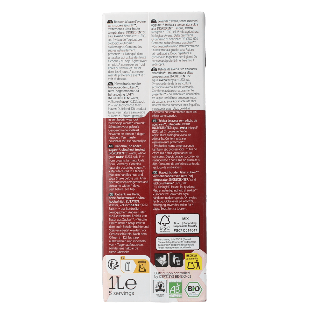 Lima Pur organic oat drink 1 liter bottle, plant-based beverage from the drinks and juices category.
