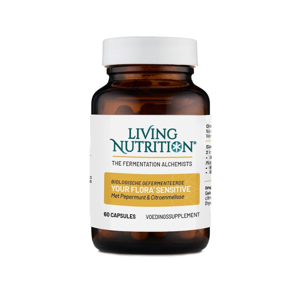 Living Nutrition Kruidenpreparaten 60.00 Capsules Living Nutrition Your Flora Sensitive pepermunt en citroenmelis bio 60.00 Capsules