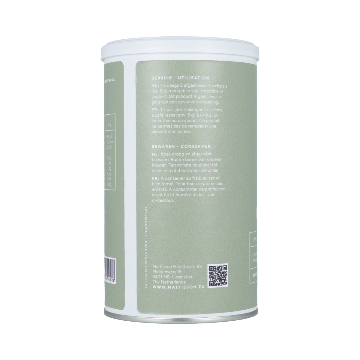 Organic Mattisson Maca Root in a 300g package, raw superfood powder with vibrant brown maca root pieces and packaging.