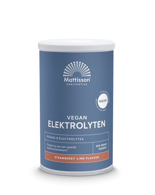 Mattisson Elektrolyten Poeder Strawberry Lime 300g, sportvoeding supplement with strawberry lime flavor, in a resealable pouch.