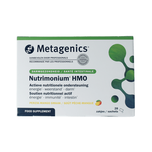 Metagenics Nutrimonium HMO NF multi-vitamin sachets, 28 count, dietary supplement with prebiotics and immune support nutrients.